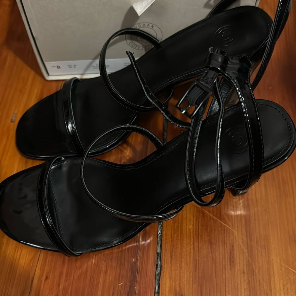 Urban Outfitters black patent strap heel